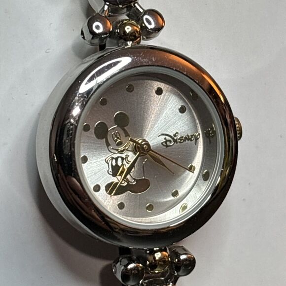Disney Iconic Bracelet Watch Silver Gold Mickey Mouse Berger Co Metal Box READ - Picture 2 of 10
